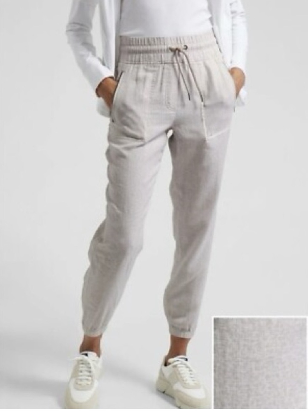 Athleta Cabo Linen Jogger Size 14 Micro Cheetah Beige Drawstring Linen Pants